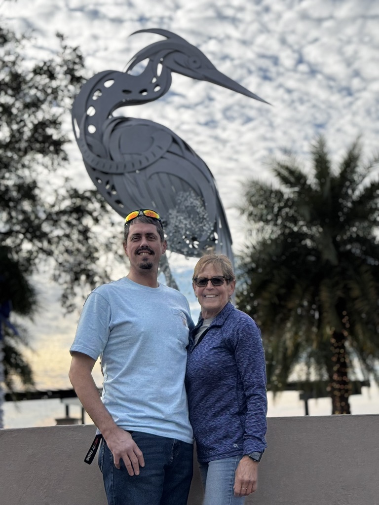 Mike and Sheryl beneath the giant heron